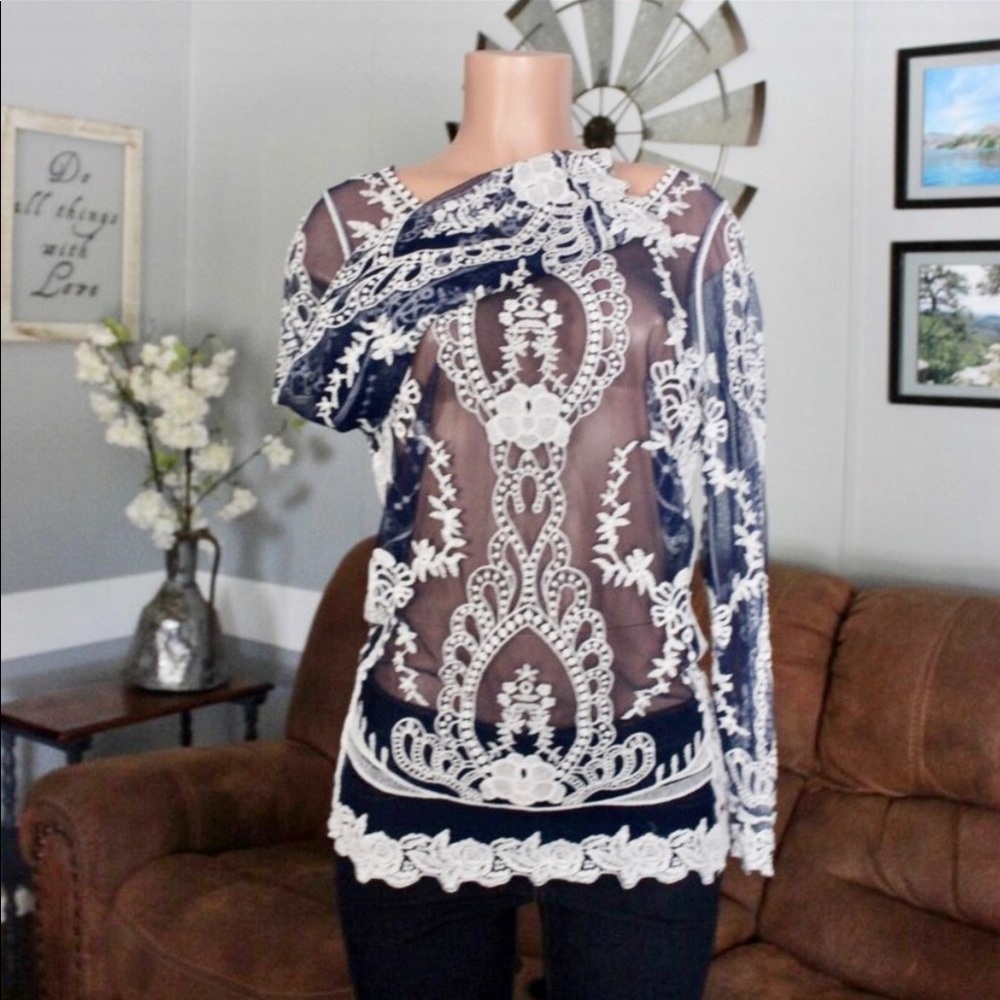 YouAreNotAlone Embroidered Sheer Tunic Small